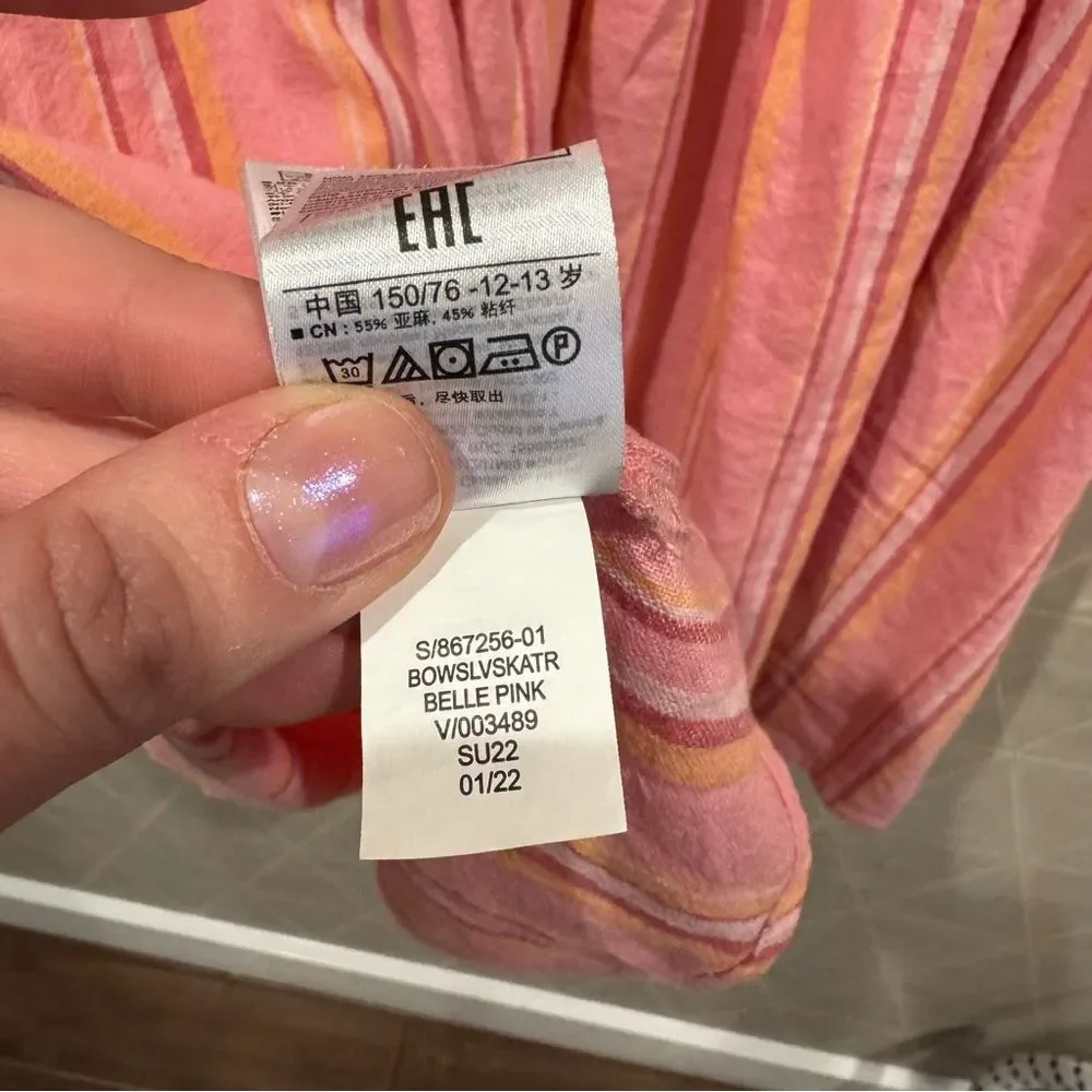 Gap girls Kids linen striped Bow-Sleeve Dress XL